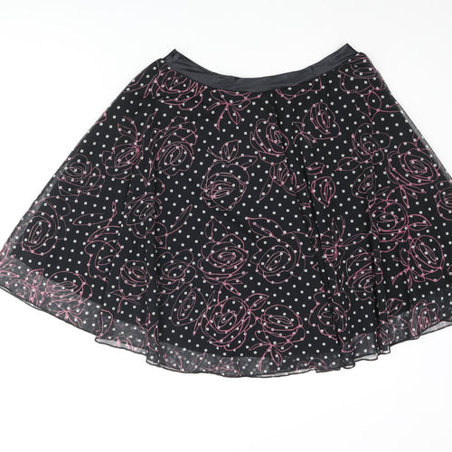 Divided by H&M Womens Black Polka Dot Polyester Flare Skirt Size 12 - Bow Floral Print