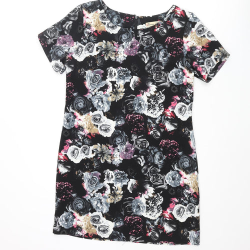 Cameo Rose Womens Multicoloured Floral Polyester Shift Size 12 Round Neck Zip