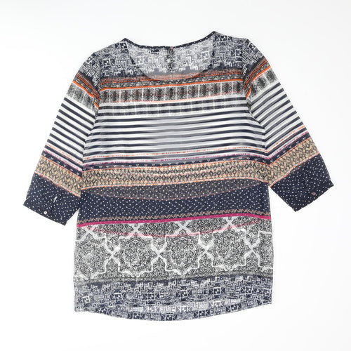 Classic Womens Multicoloured Geometric Polyester Tunic Blouse Size 12 Round Neck