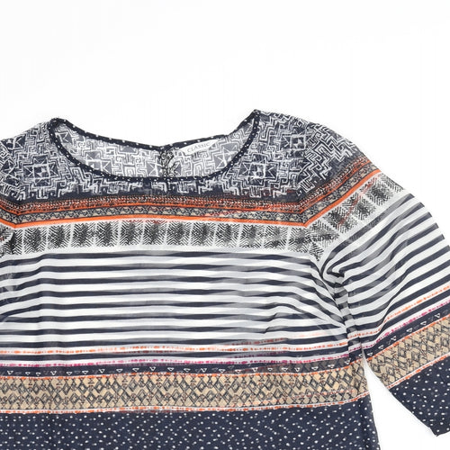 Classic Womens Multicoloured Geometric Polyester Tunic Blouse Size 12 Round Neck