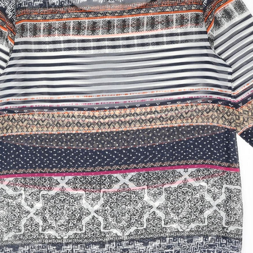 Classic Womens Multicoloured Geometric Polyester Tunic Blouse Size 12 Round Neck
