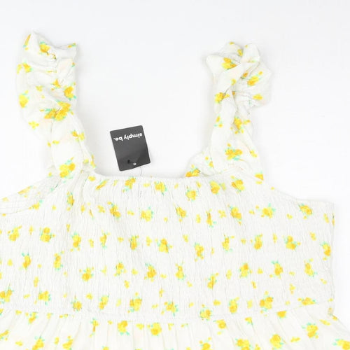 Simply Be Womens White Floral Polyester Camisole Blouse Size 22 Scoop Neck - Rouched Frill