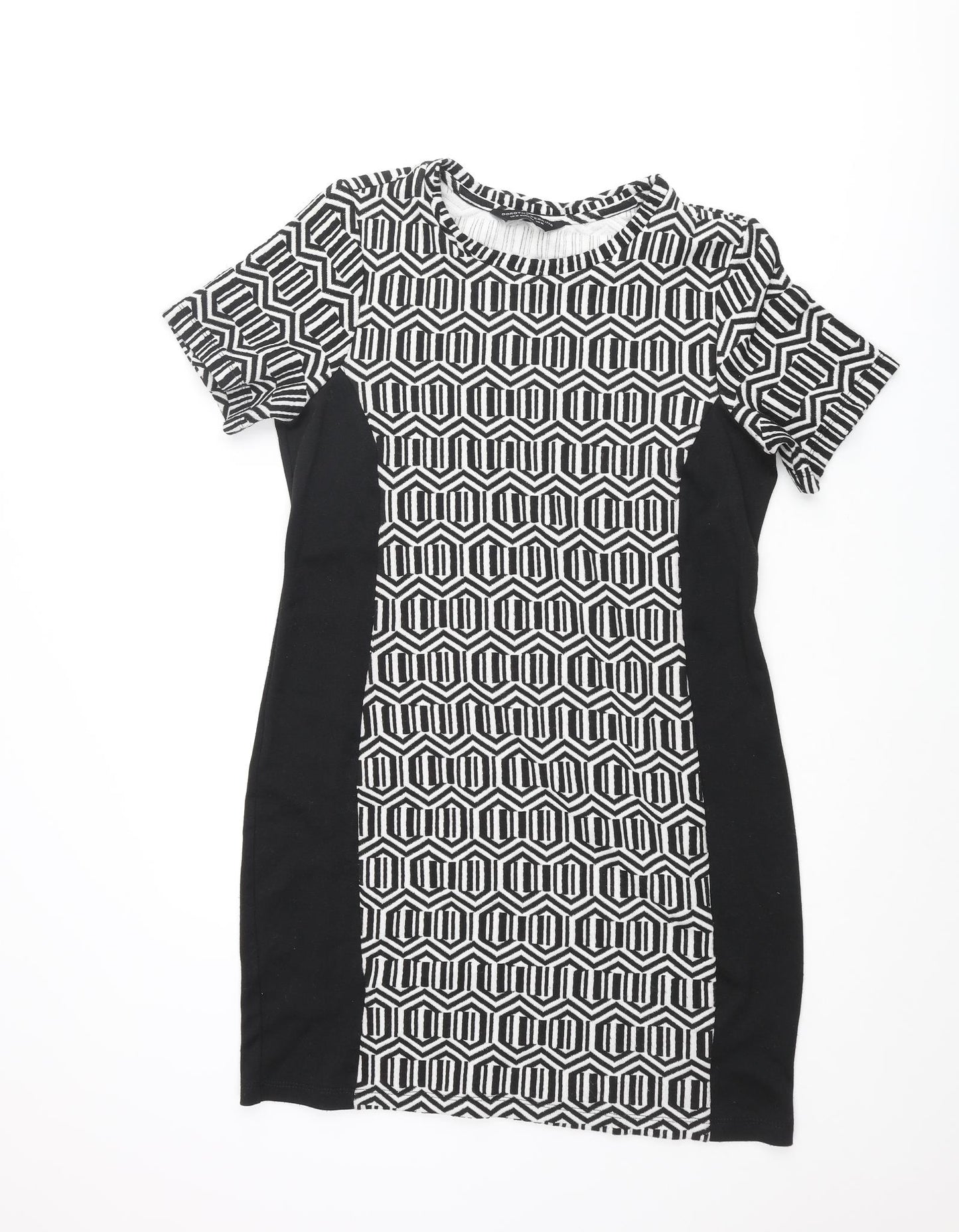Dorothy Perkins Womens Black Geometric Polyester Shift Size 16 Round Neck Pullover - Panelling Detail