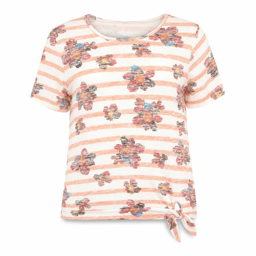 Bonmarché Womens Multicoloured Round Neck Striped Polyester Pullover Jumper Size 16 - Tie Detail Floral Print
