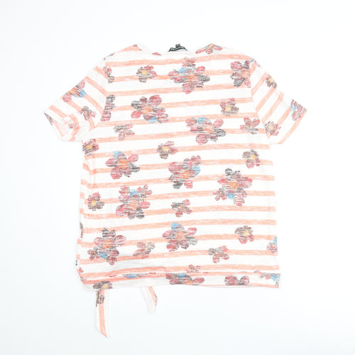 Bonmarché Womens Multicoloured Round Neck Striped Polyester Pullover Jumper Size 16 - Tie Detail Floral Print