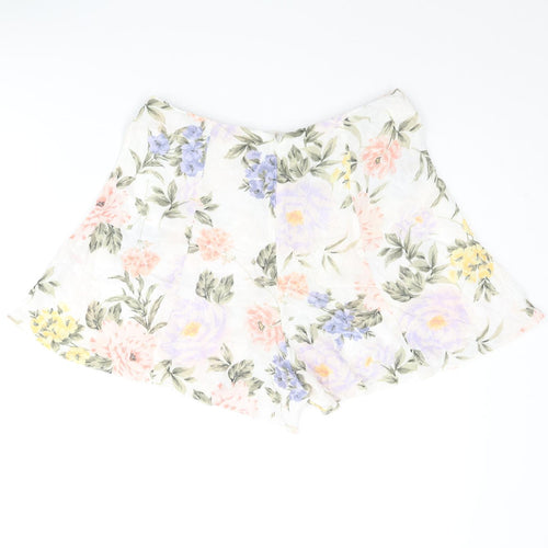 Miss Selfridge Womens Multicoloured Floral Viscose Basic Shorts Size 10 Regular Zip - Belted