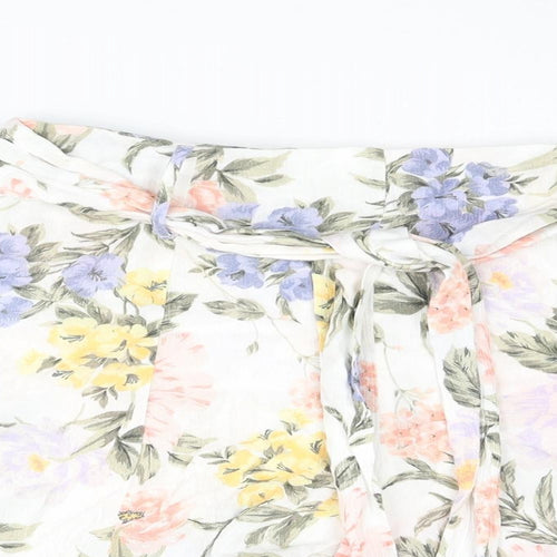 Miss Selfridge Womens Multicoloured Floral Viscose Basic Shorts Size 10 Regular Zip - Belted