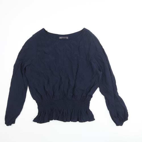 Marks and Spencer Womens Blue Viscose Basic Blouse Size 16 Round Neck - Peplum