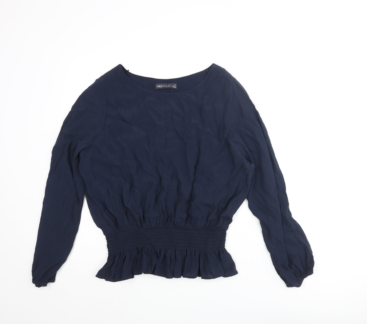 Marks and Spencer Womens Blue Viscose Basic Blouse Size 16 Round Neck - Peplum