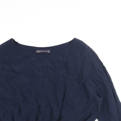 Marks and Spencer Womens Blue Viscose Basic Blouse Size 16 Round Neck - Peplum