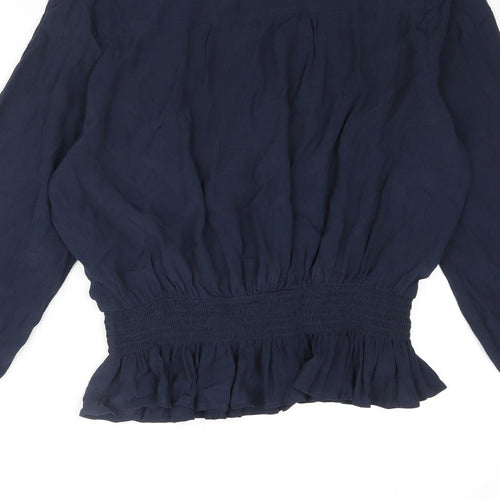 Marks and Spencer Womens Blue Viscose Basic Blouse Size 16 Round Neck - Peplum