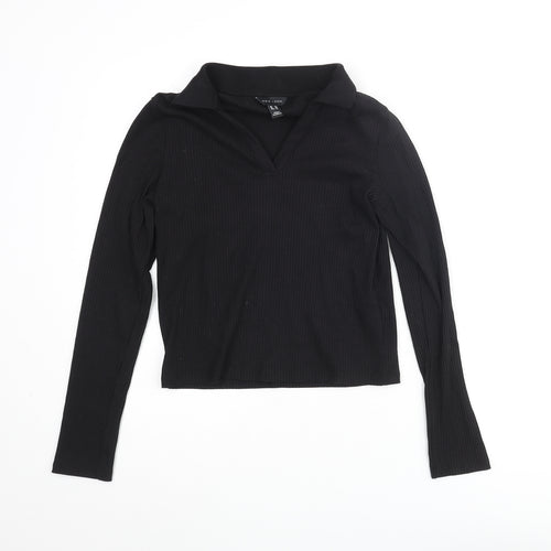 New Look Womens Black Cotton Basic Polo Size 14 Collared - Ribbed