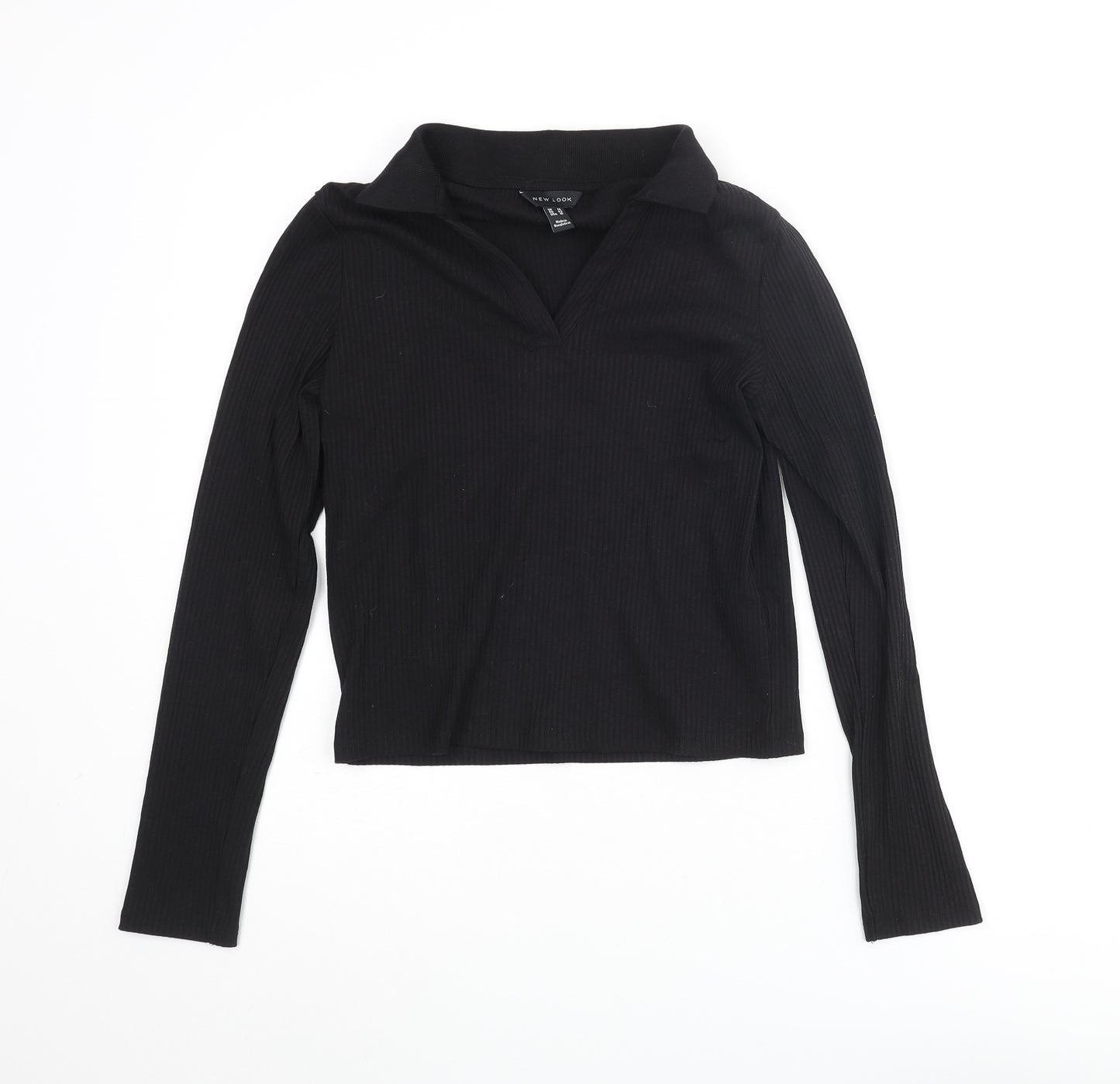 New Look Womens Black Cotton Basic Polo Size 14 Collared - Ribbed