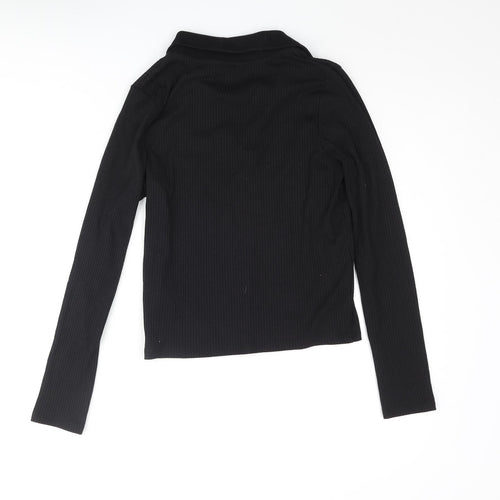 New Look Womens Black Cotton Basic Polo Size 14 Collared - Ribbed