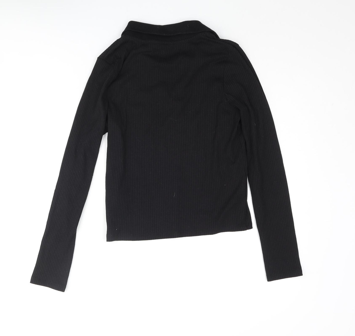 New Look Womens Black Cotton Basic Polo Size 14 Collared - Ribbed