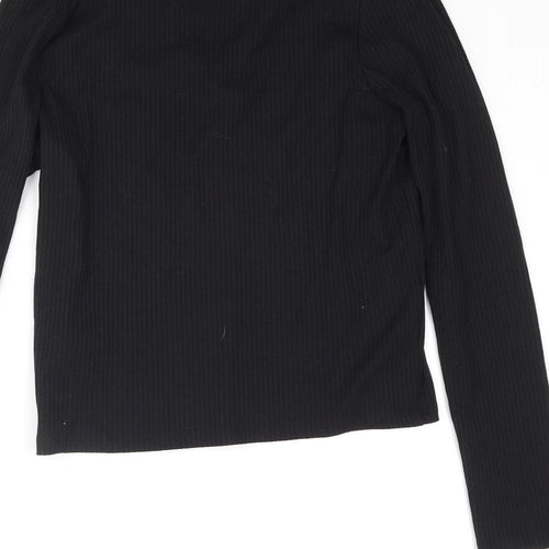 New Look Womens Black Cotton Basic Polo Size 14 Collared - Ribbed