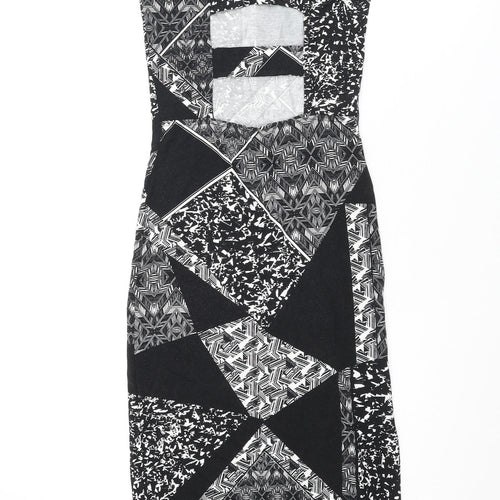 Miss Selfridge Womens Black Geometric Viscose Bodycon Size 8 Square Neck Pullover - Open Back Detail
