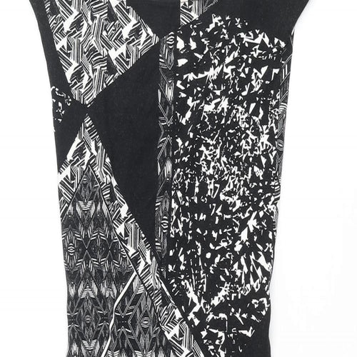 Miss Selfridge Womens Black Geometric Viscose Bodycon Size 8 Square Neck Pullover - Open Back Detail