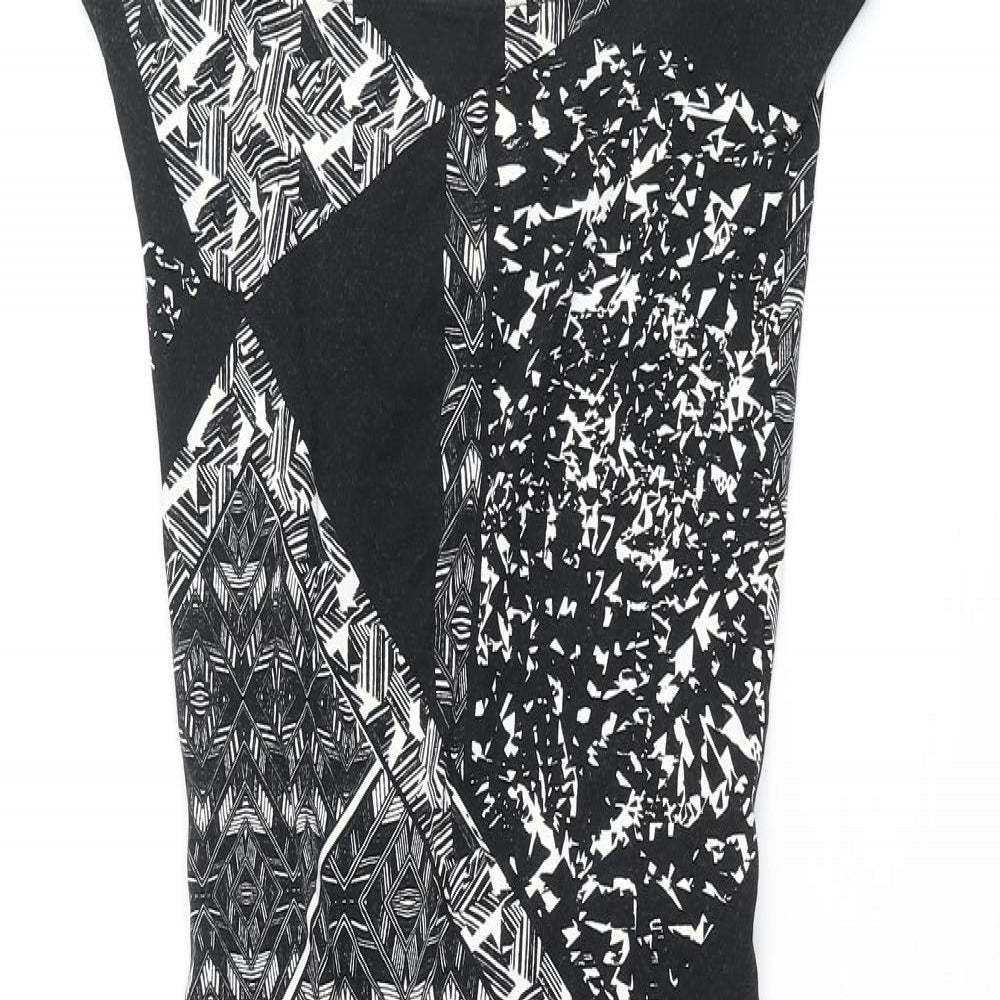 Miss Selfridge Womens Black Geometric Viscose Bodycon Size 8 Square Neck Pullover - Open Back Detail