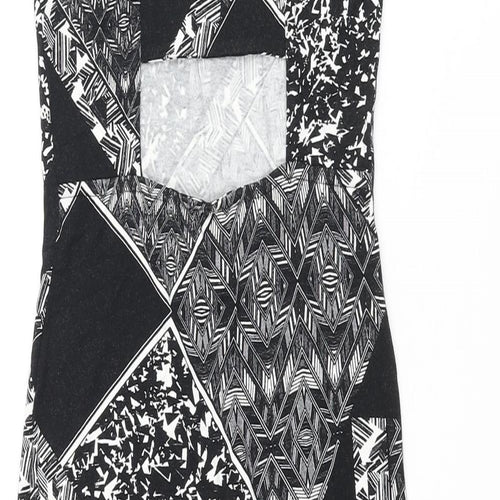 Miss Selfridge Womens Black Geometric Viscose Bodycon Size 8 Square Neck Pullover - Open Back Detail