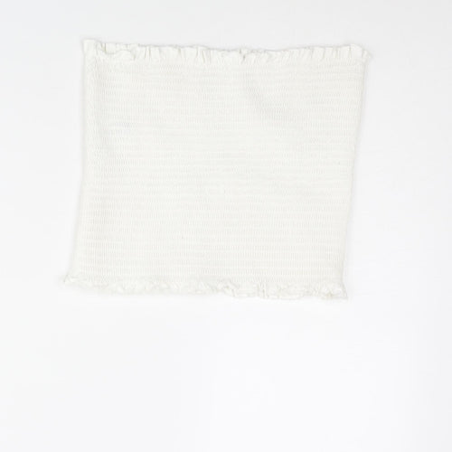 H&M Womens White Cotton Basic Tank Size M Square Neck - Rouched Bandeu