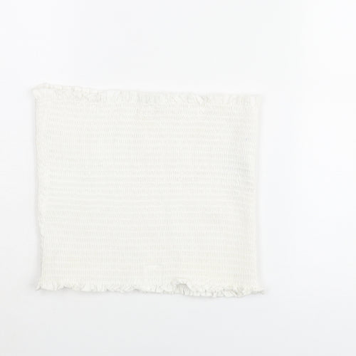 H&M Womens White Cotton Basic Tank Size M Square Neck - Rouched Bandeu