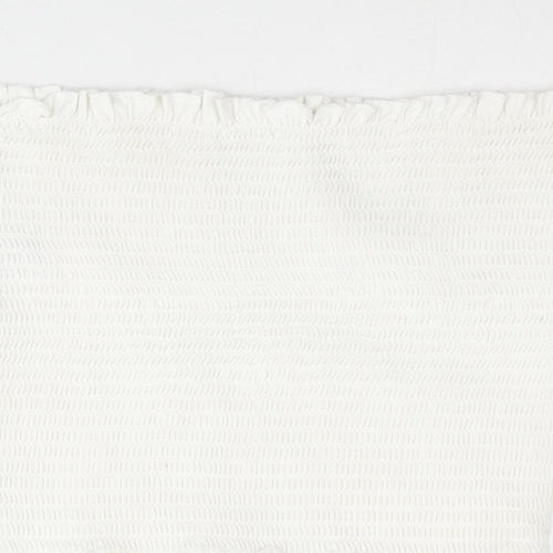 H&M Womens White Cotton Basic Tank Size M Square Neck - Rouched Bandeu