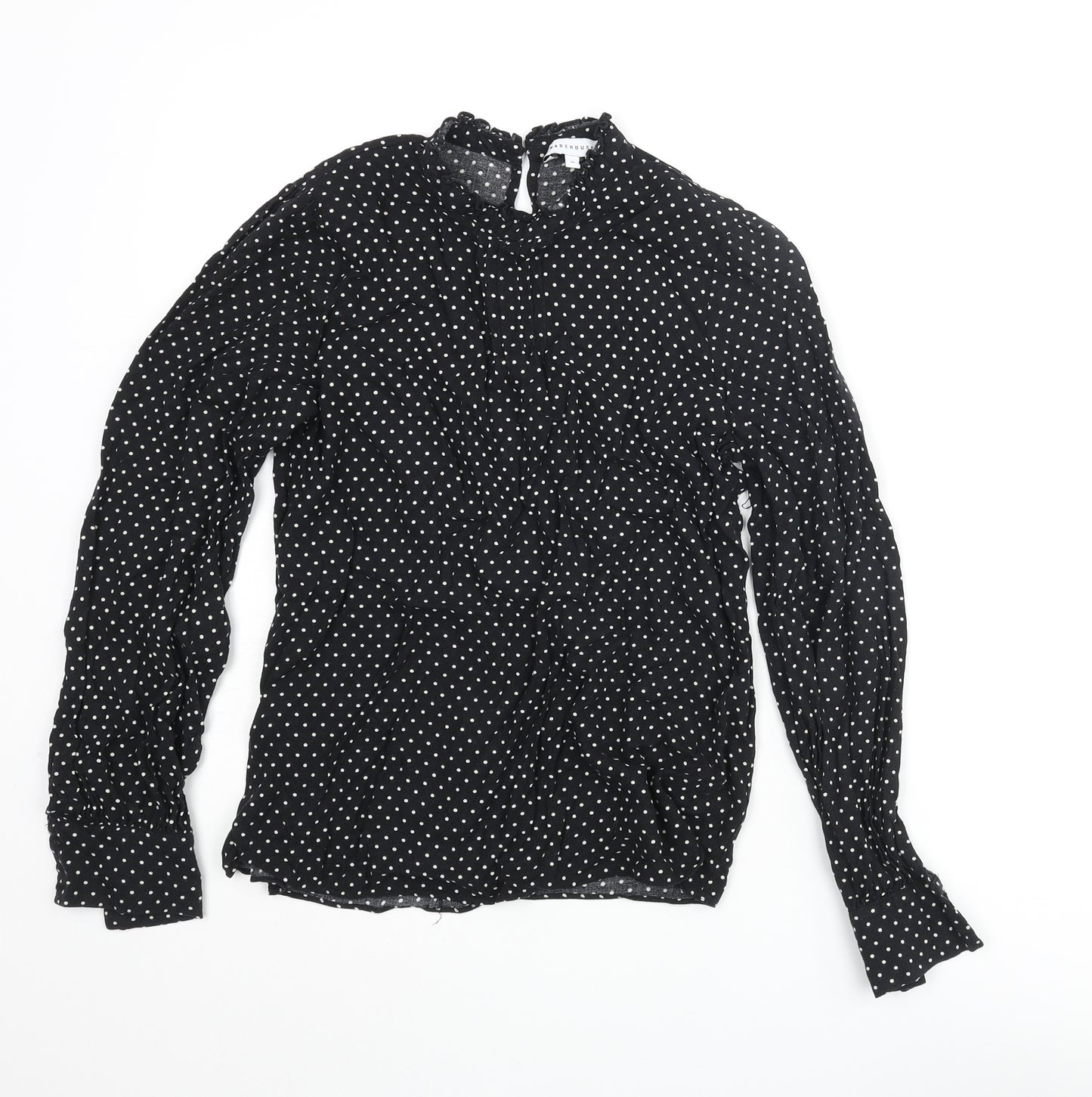 Warehouse Womens Black Polka Dot Viscose Basic Blouse Size 10 Mock Neck