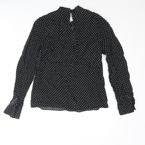 Warehouse Womens Black Polka Dot Viscose Basic Blouse Size 10 Mock Neck