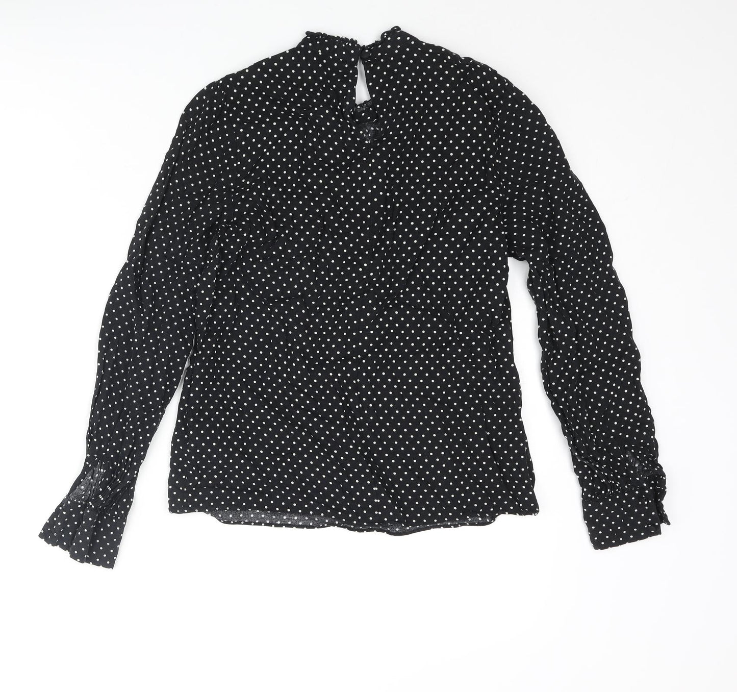 Warehouse Womens Black Polka Dot Viscose Basic Blouse Size 10 Mock Neck