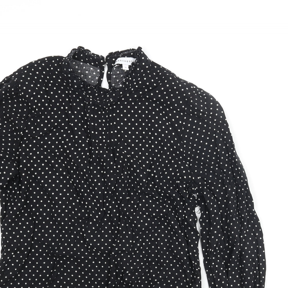 Warehouse Womens Black Polka Dot Viscose Basic Blouse Size 10 Mock Neck