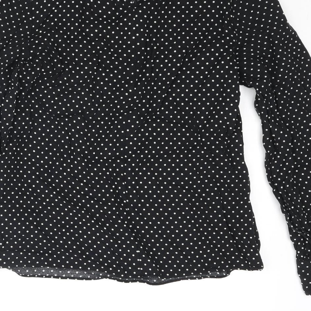 Warehouse Womens Black Polka Dot Viscose Basic Blouse Size 10 Mock Neck