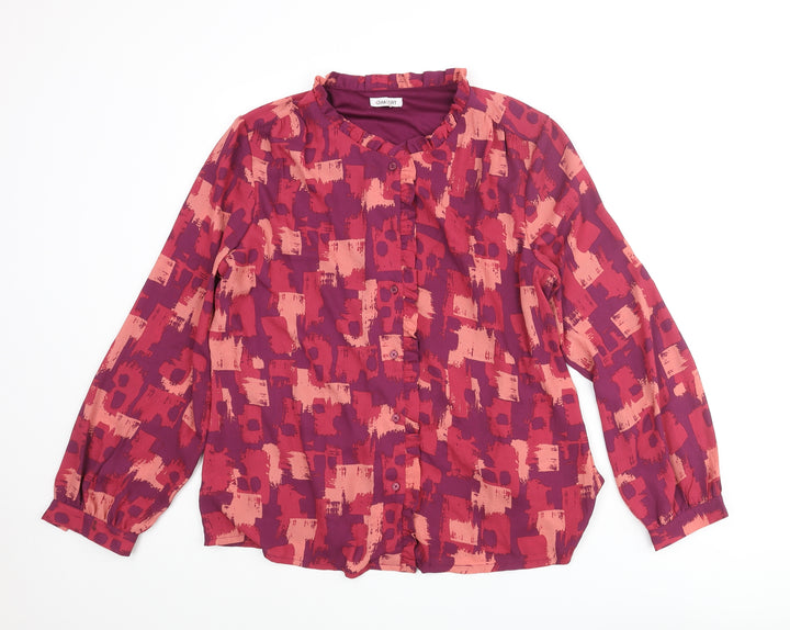 Damart Womens Purple Geometric Polyester Basic Blouse Size 14 Mock Neck - Frill
