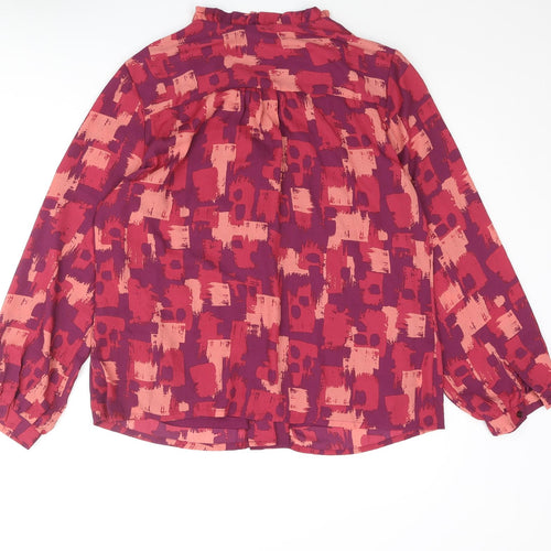 Damart Womens Purple Geometric Polyester Basic Blouse Size 14 Mock Neck - Frill