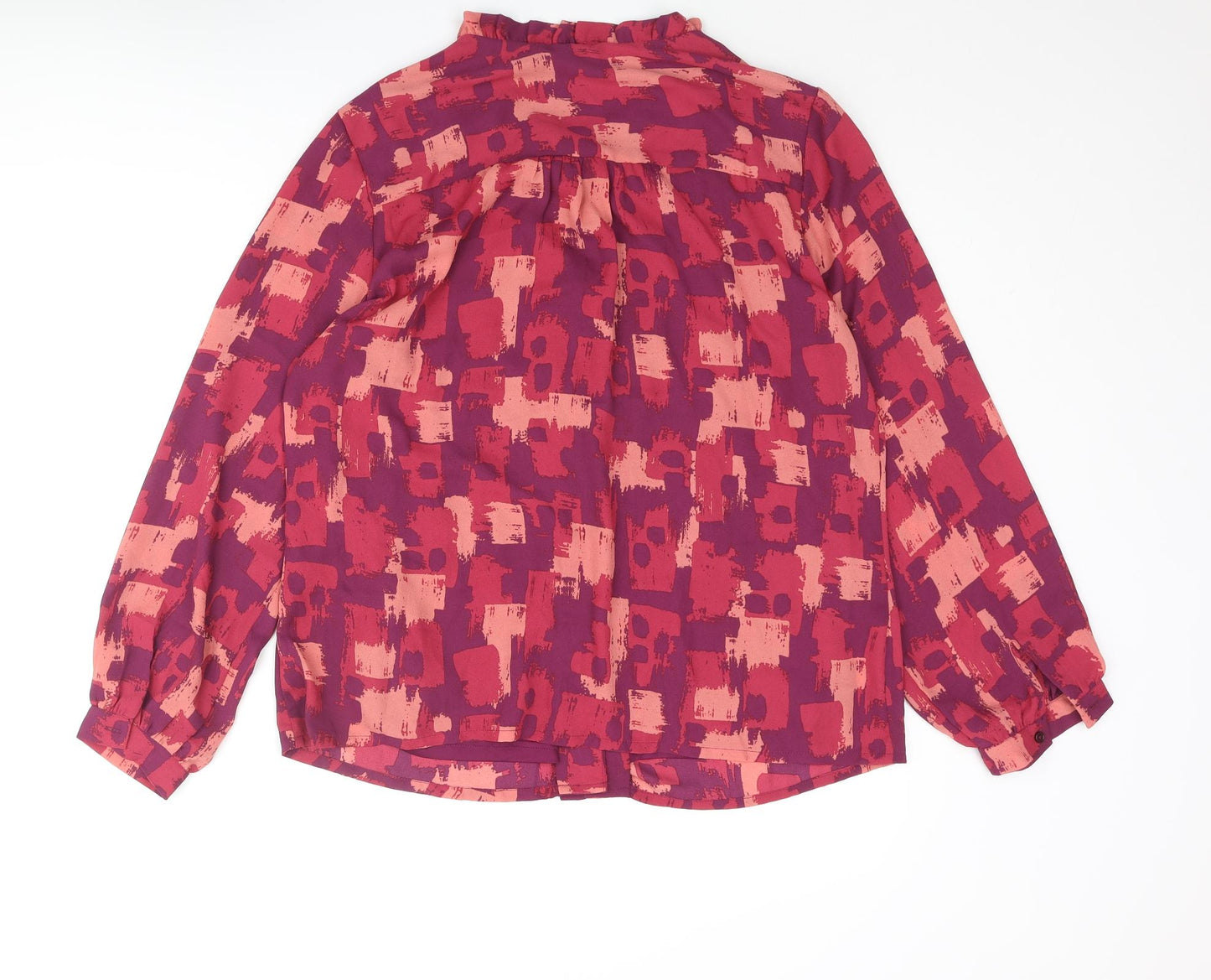 Damart Womens Purple Geometric Polyester Basic Blouse Size 14 Mock Neck - Frill