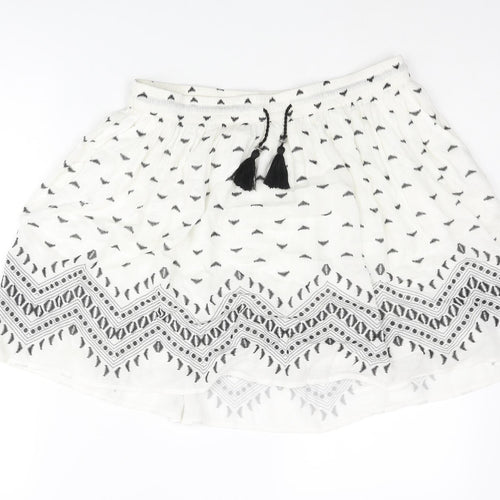 Pimkie Womens Ivory Geometric Viscose A-Line Skirt Size L Drawstring