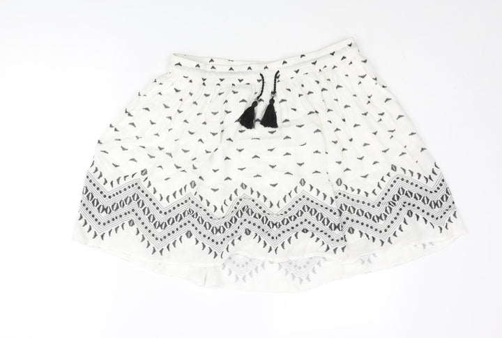 Pimkie Womens Ivory Geometric Viscose A-Line Skirt Size L Drawstring