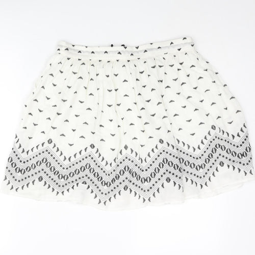 Pimkie Womens Ivory Geometric Viscose A-Line Skirt Size L Drawstring