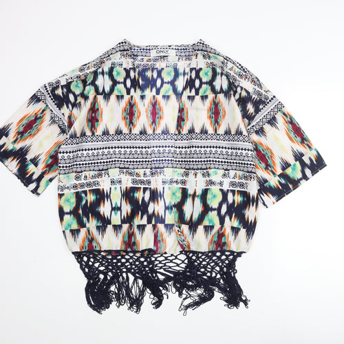 Only Womens Multicoloured Geometric Polyester Kimono Blouse Size 14 V-Neck - Fringe Hem