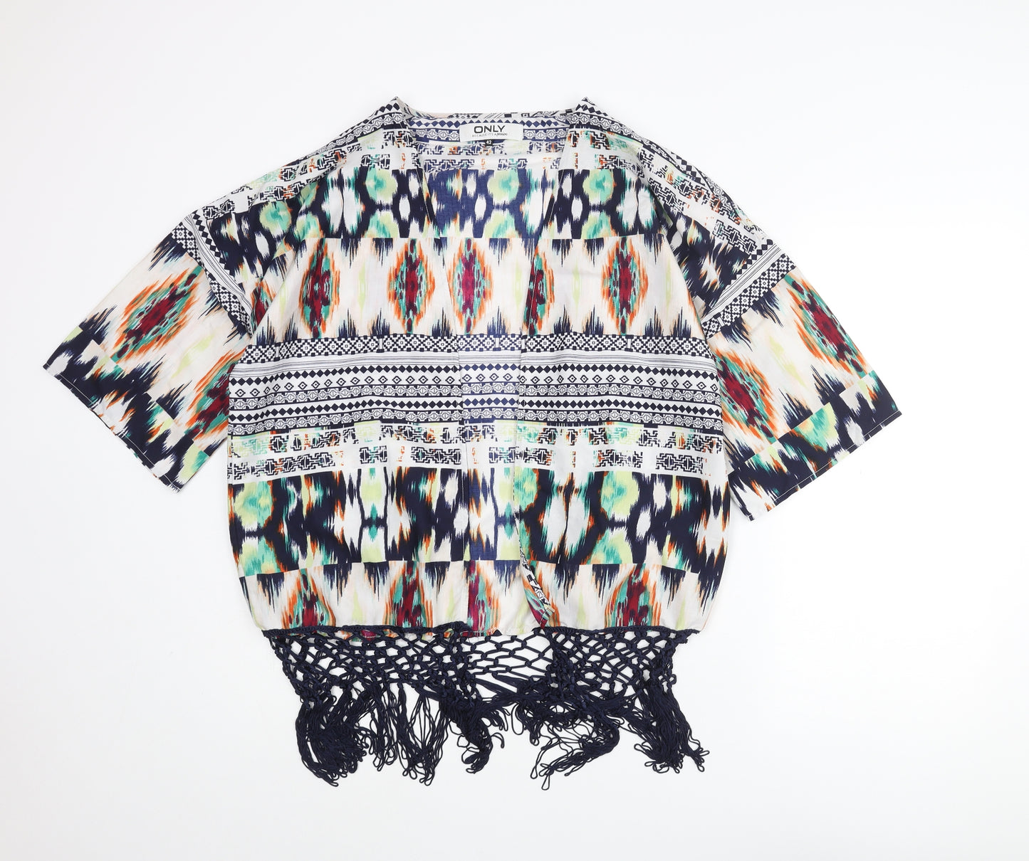 Only Womens Multicoloured Geometric Polyester Kimono Blouse Size 14 V-Neck - Fringe Hem