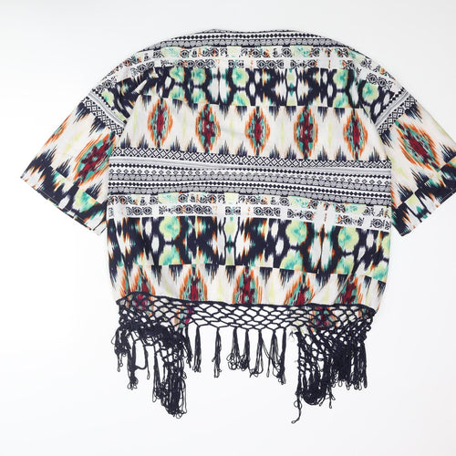 Only Womens Multicoloured Geometric Polyester Kimono Blouse Size 14 V-Neck - Fringe Hem