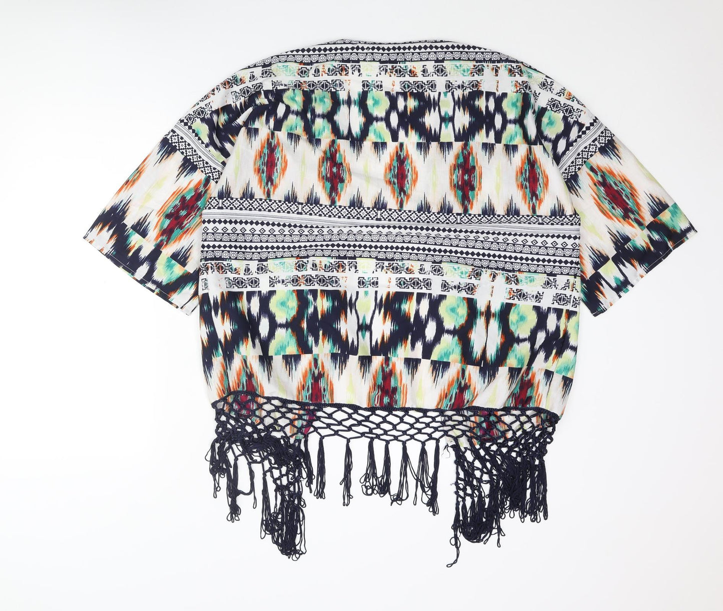 Only Womens Multicoloured Geometric Polyester Kimono Blouse Size 14 V-Neck - Fringe Hem