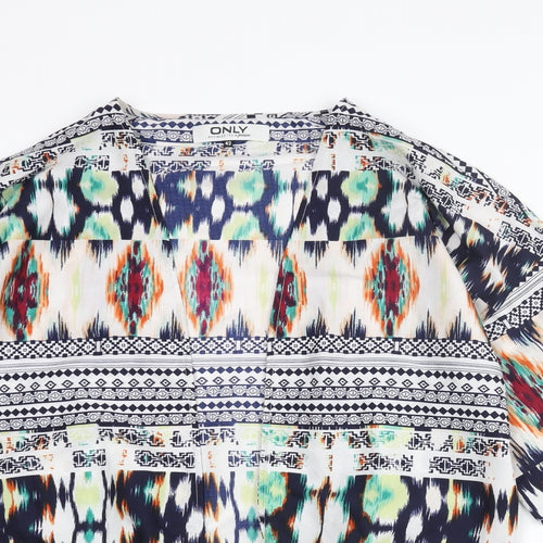 Only Womens Multicoloured Geometric Polyester Kimono Blouse Size 14 V-Neck - Fringe Hem