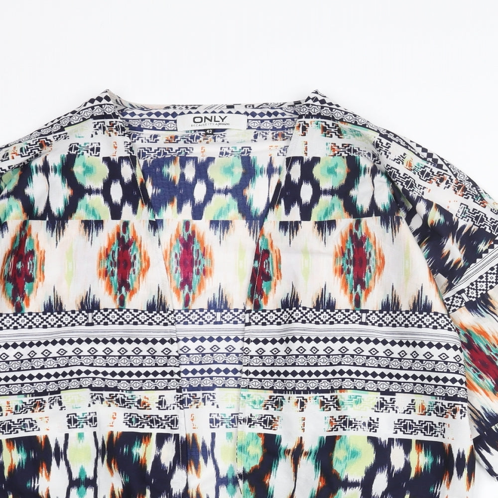 Only Womens Multicoloured Geometric Polyester Kimono Blouse Size 14 V-Neck - Fringe Hem