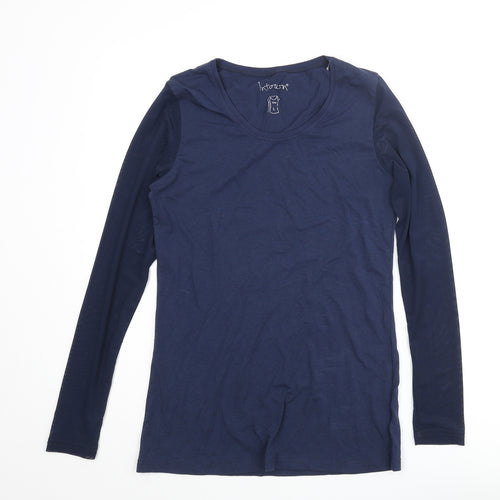 In Town Womens Blue Cotton Basic T-Shirt Size L Round Neck - Mesh Sleeves