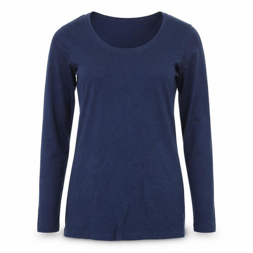 In Town Womens Blue Cotton Basic T-Shirt Size L Round Neck - Mesh Sleeves