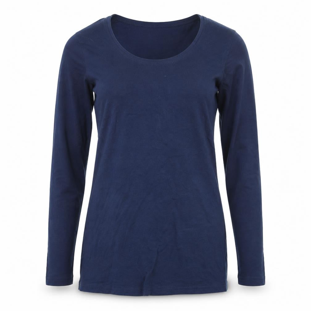 In Town Womens Blue Cotton Basic T-Shirt Size L Round Neck - Mesh Sleeves