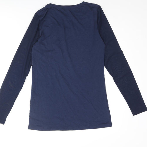 In Town Womens Blue Cotton Basic T-Shirt Size L Round Neck - Mesh Sleeves