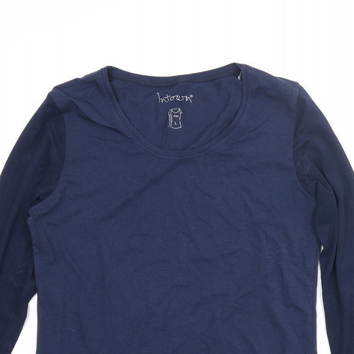 In Town Womens Blue Cotton Basic T-Shirt Size L Round Neck - Mesh Sleeves