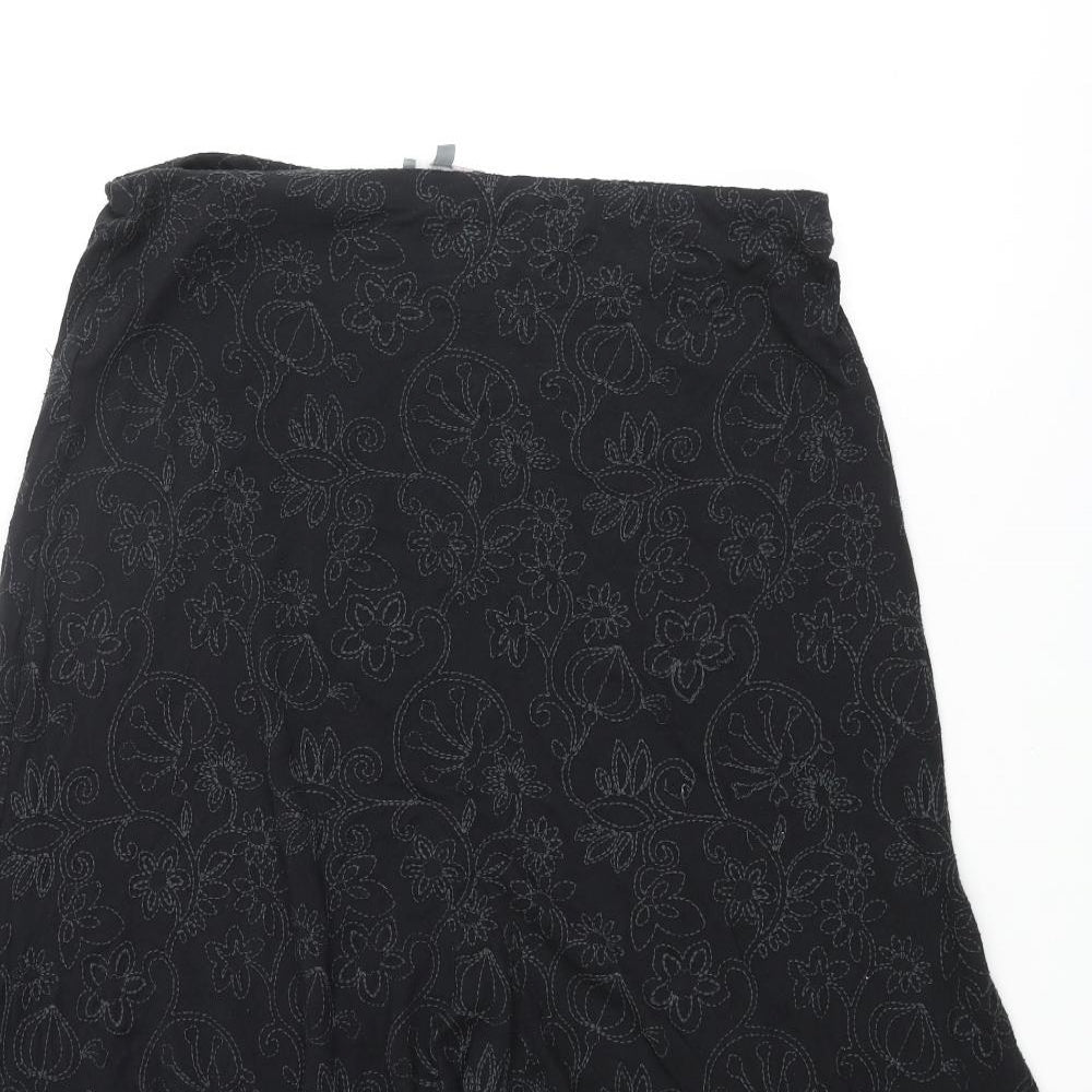 Per Una Womens Black Floral Polyester Trumpet Skirt Size 14 - Embroidered